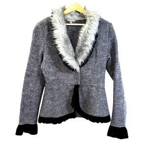 Roz & Ali WOMENS "M" PRE-OWNED Y2K Blazer 100% Woolβ Faux Fur Ruffle Velvet Trim